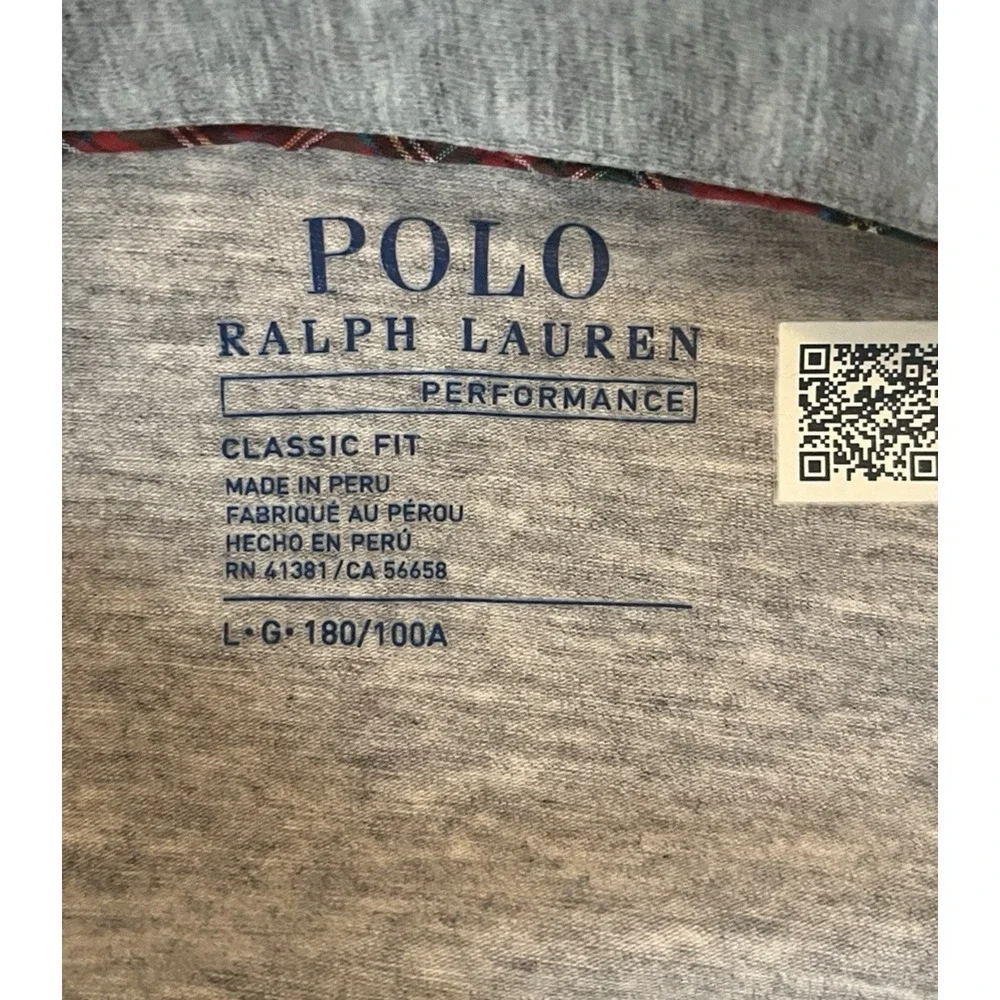 Polo Ralph Lauren Performance Men's Size L‎ 180 Gray Long Sleeve Polo 92% Cotton